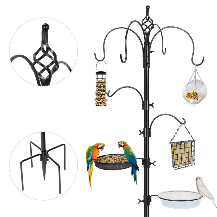 Winston Porter 6Hook Bird Feeding Station, Steel MultiFeeder Kit Stand,Attracting Wild Birds